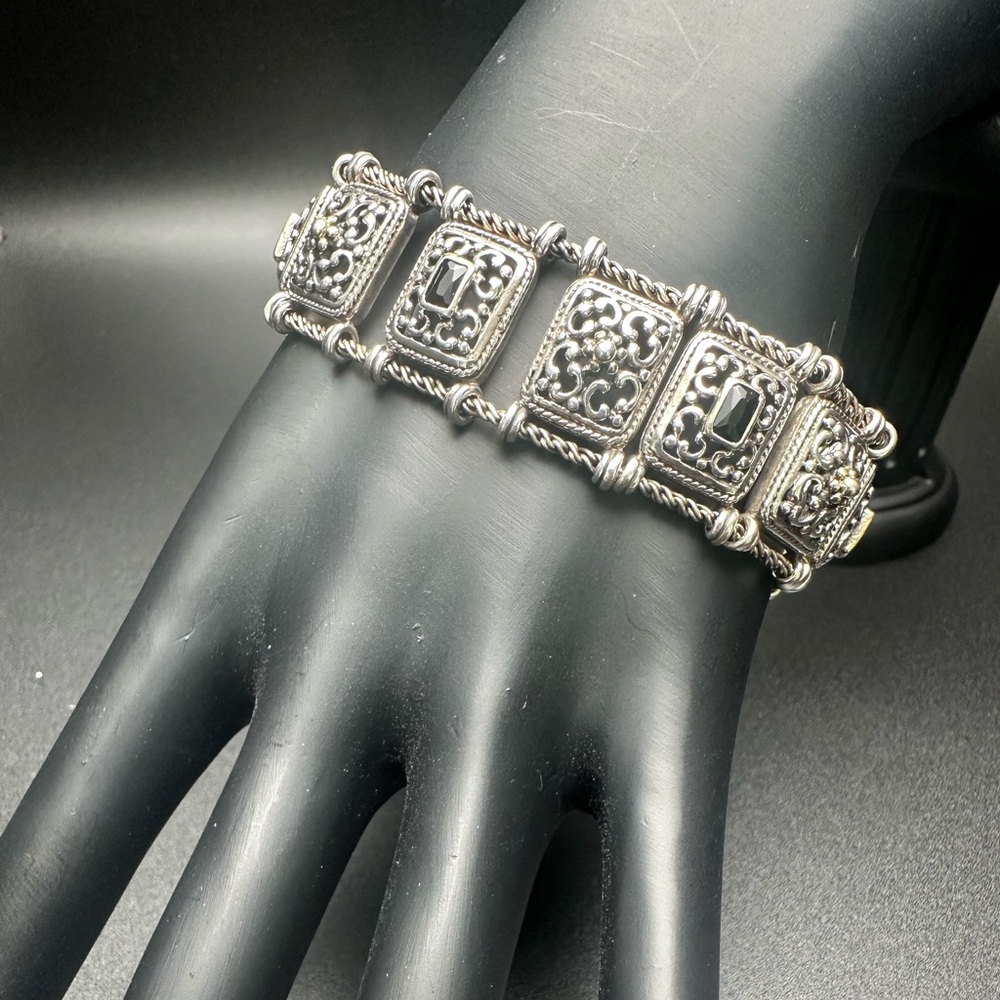 Woven Legacy Link Bracelet .925 Sterling Silver with Filigree Panels